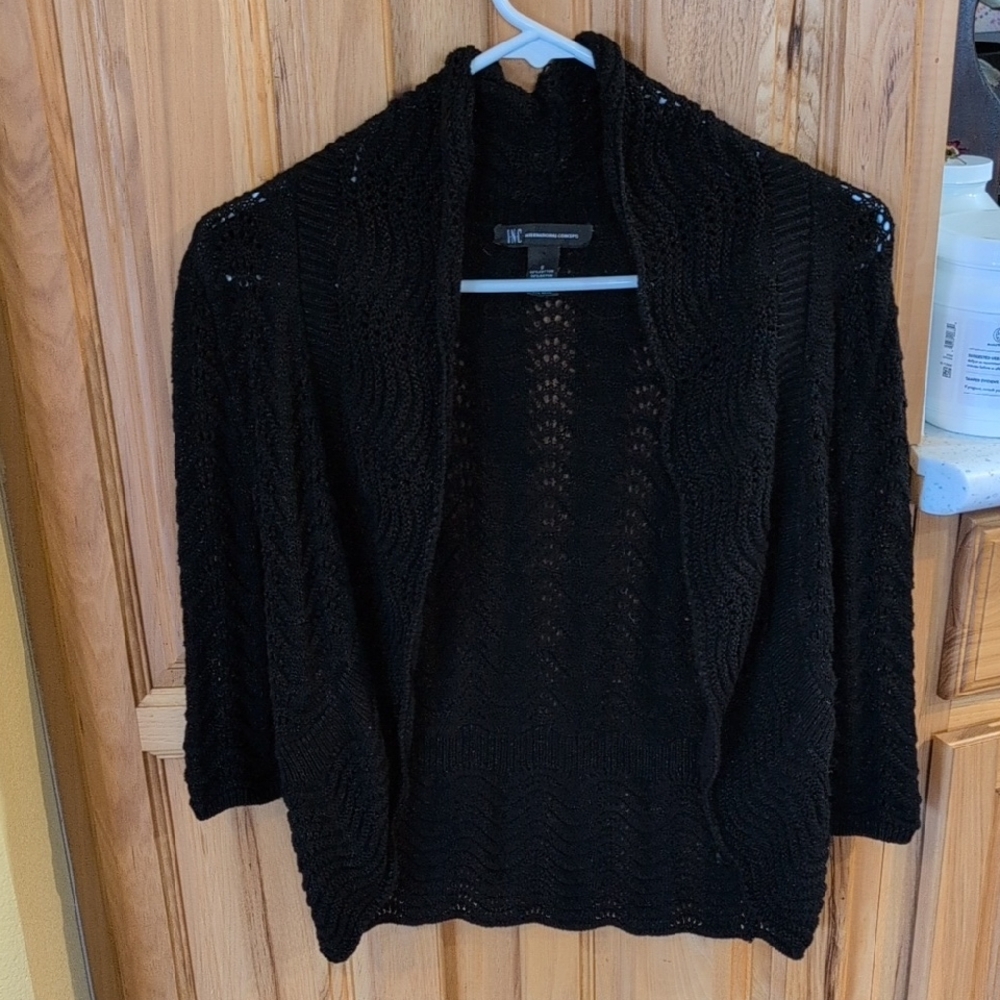 INC International Concepts Black Knit Shrug Size Small